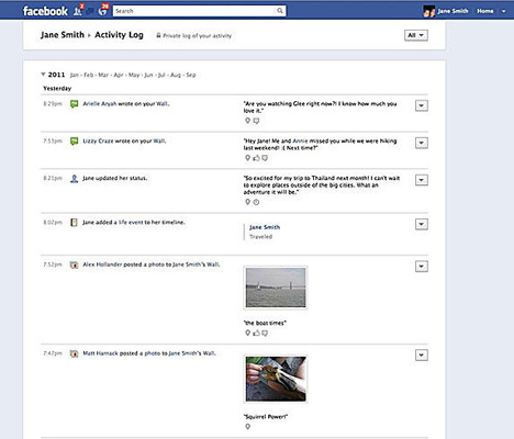 Facebook Activity Log